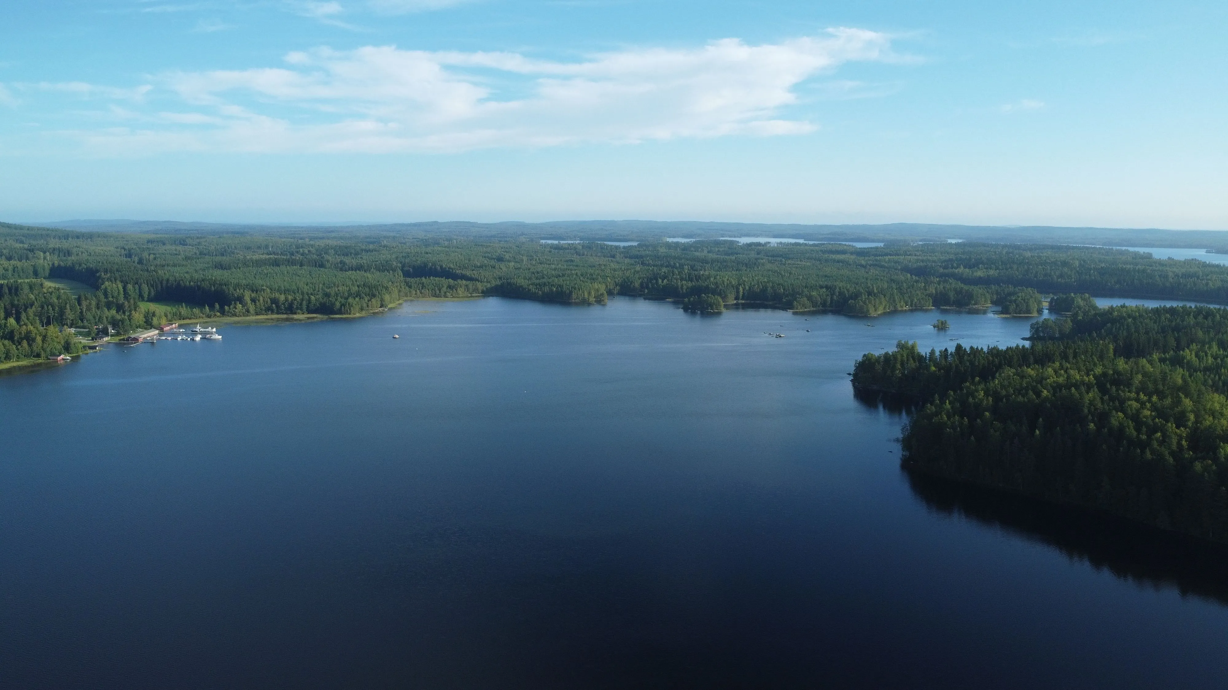 Aerial view of a lake and forest at Konnevesi